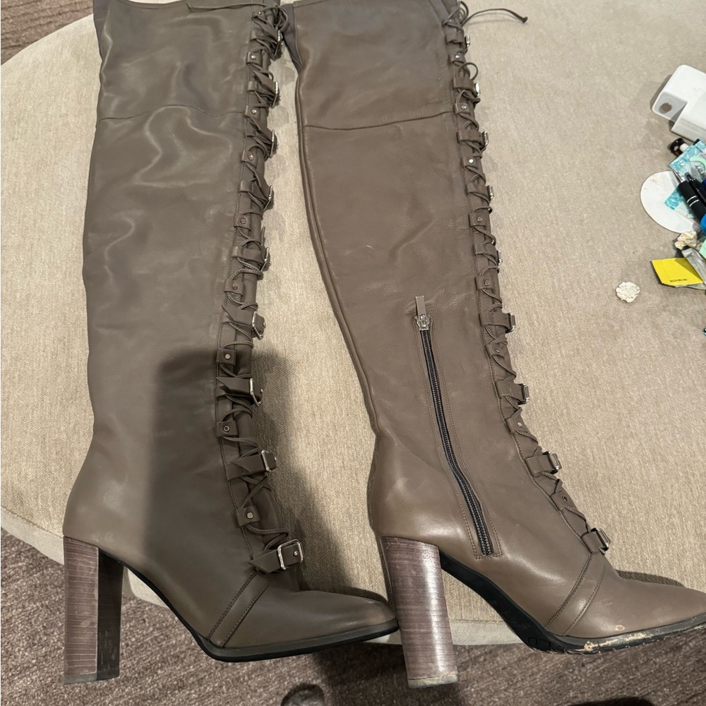 Jimmy Choo Leather Studded Accents Lace-Up Boots